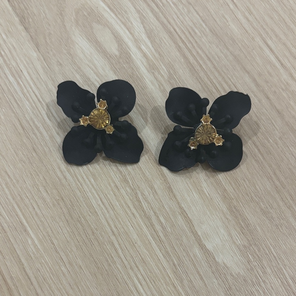 Black and Gold Floral Earrings